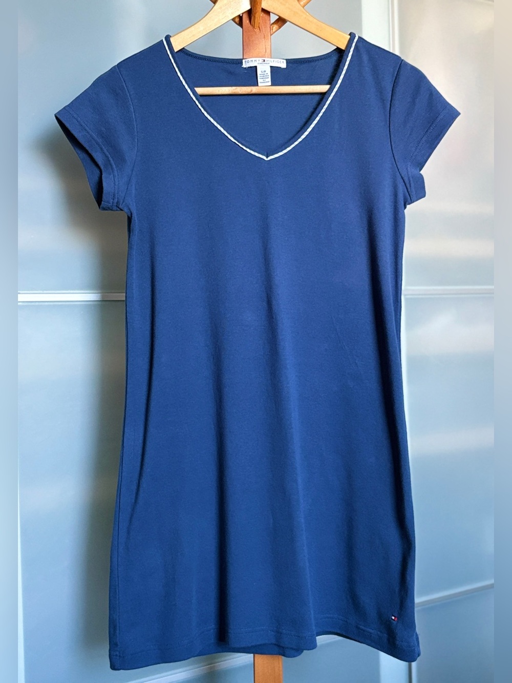 TOMMY HILFIGER Sleepwear V-Neck Knit Sleepshirt Lounge Dress Small Blue
